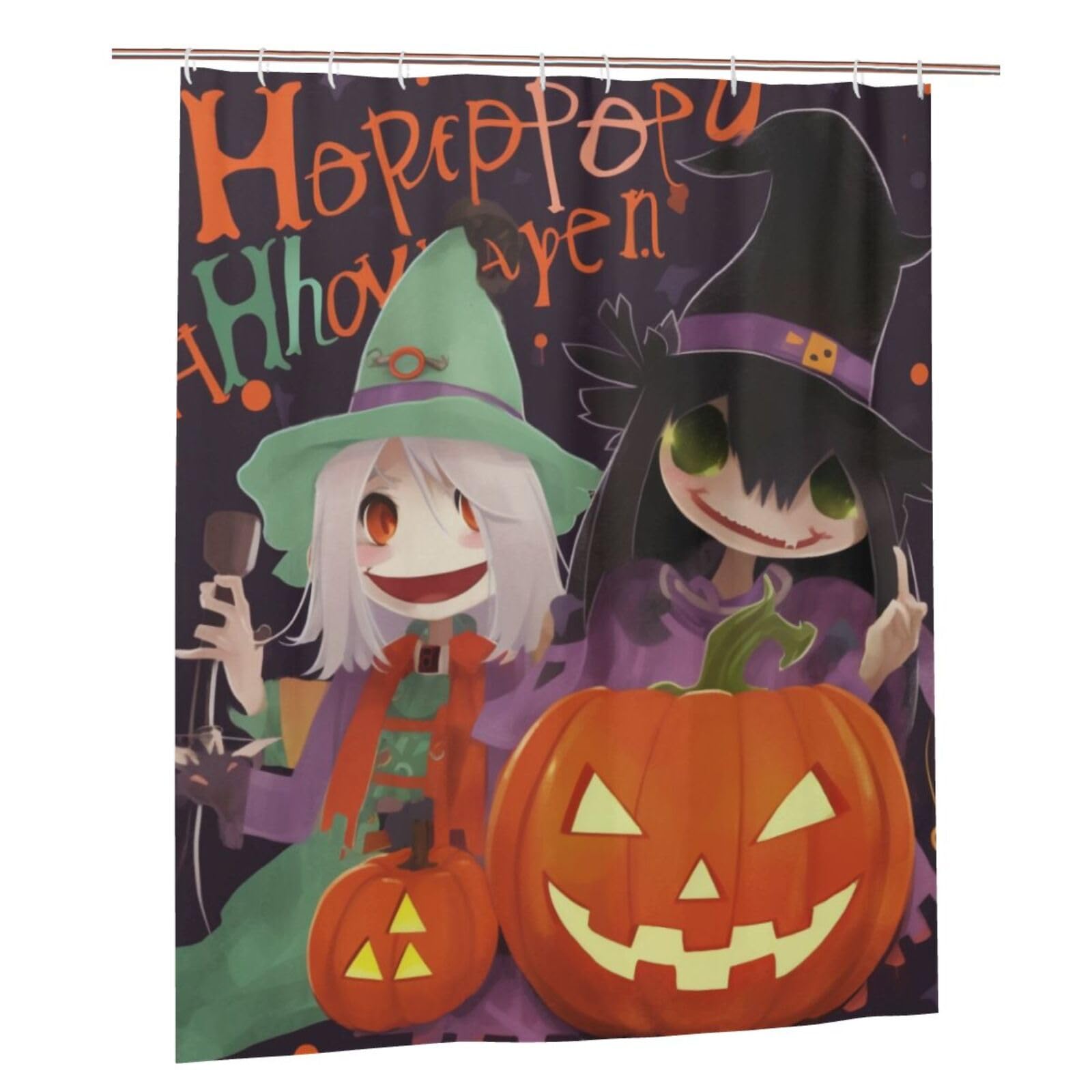 BWWHCCTI Happy Halloween Printed Shower Curtain With 12 Plastic Hooks Opaque Quick Drying Waterproof Shower Curtains Sets For Bathroom 152x183 Cm
