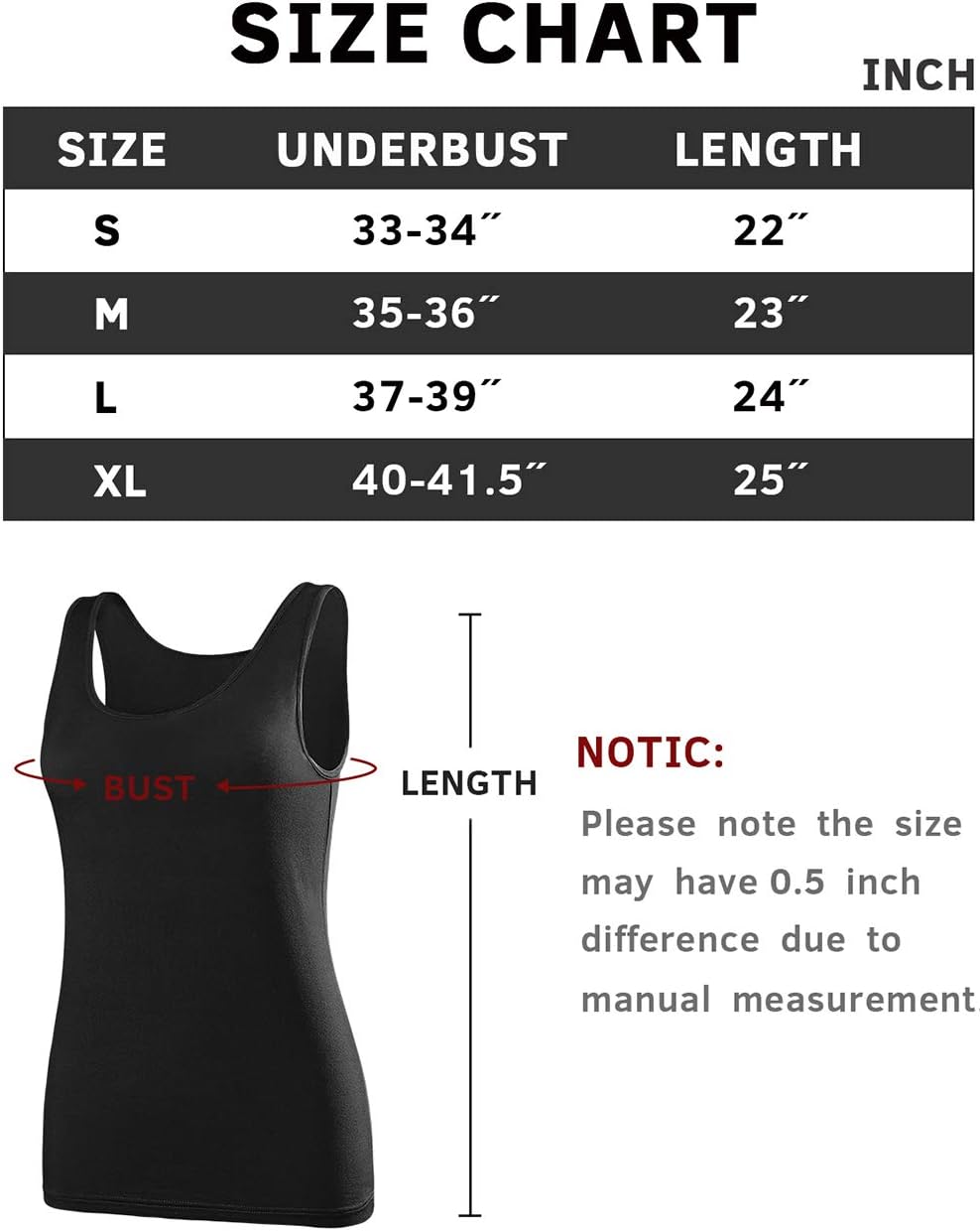 Le Nepho Womens Undershirt Tanks Scoop Neck Tank Tops for Women 4-Pack Black/White/Gray/Dark Blue S