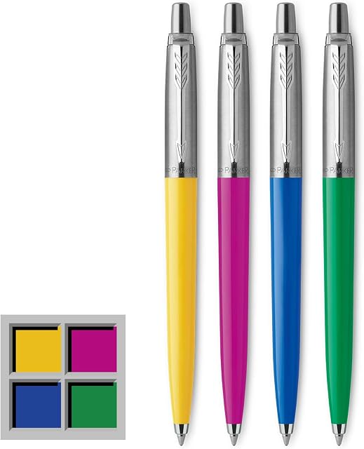 Parker Jotter Originals Ballpoint Pen Collection, Assorted Retro Finishes, Medium Point, Black Ink, 4 Count
