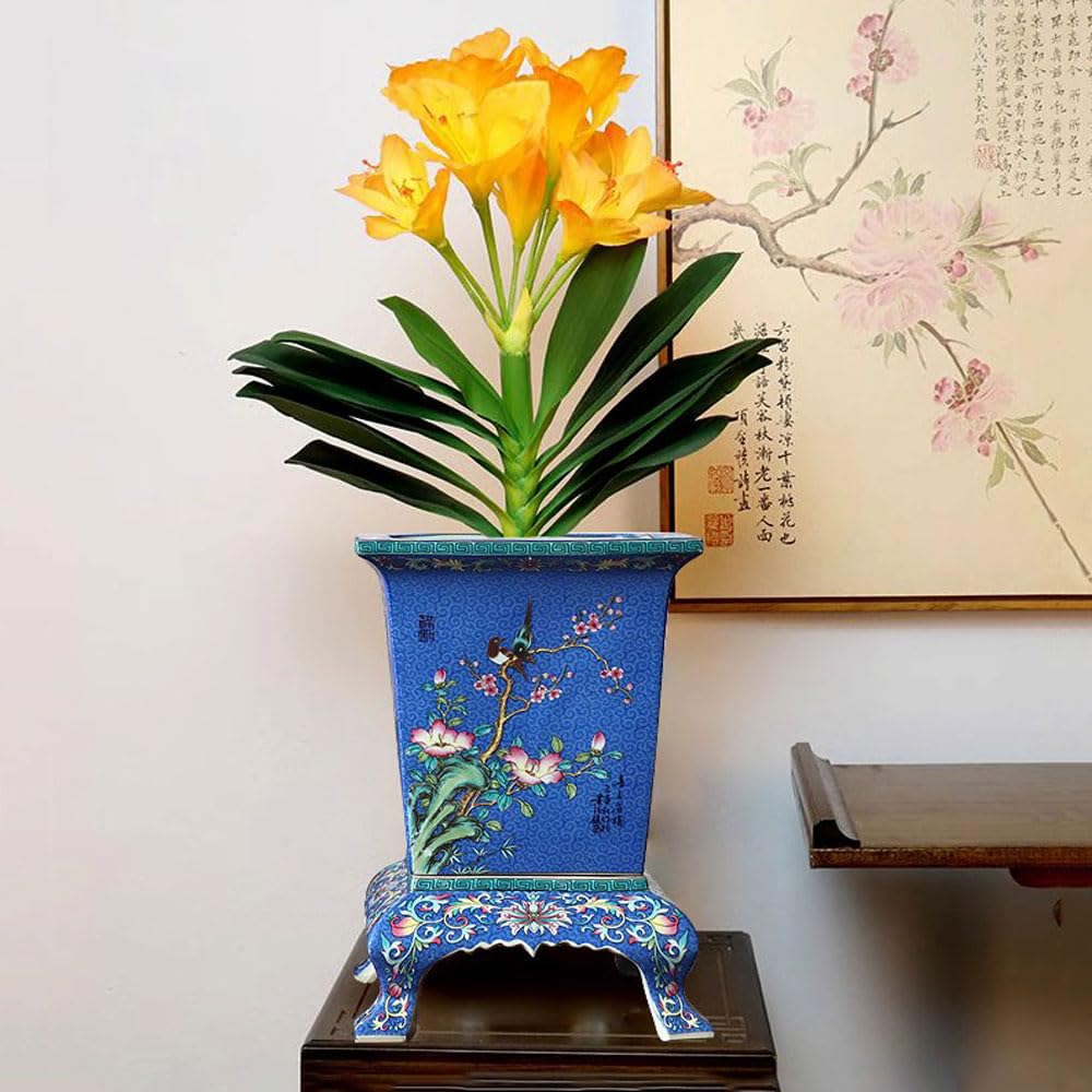 DFGHNBVC Jingdezhen Ceramic Succulent Flower Pots, Chinoiserie Square Pottery Pots For Indoor Outdoor Plants, Decorative Ceramic Vase For Flower Arrangement Home Decor, Vintage Centerpiece,B