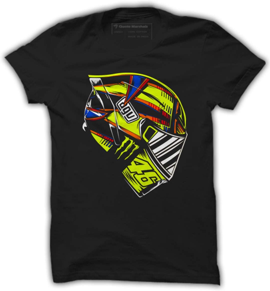 Quote Marshals MotoGP Rossi Helmet Black Cotton T-Shirt for Men's