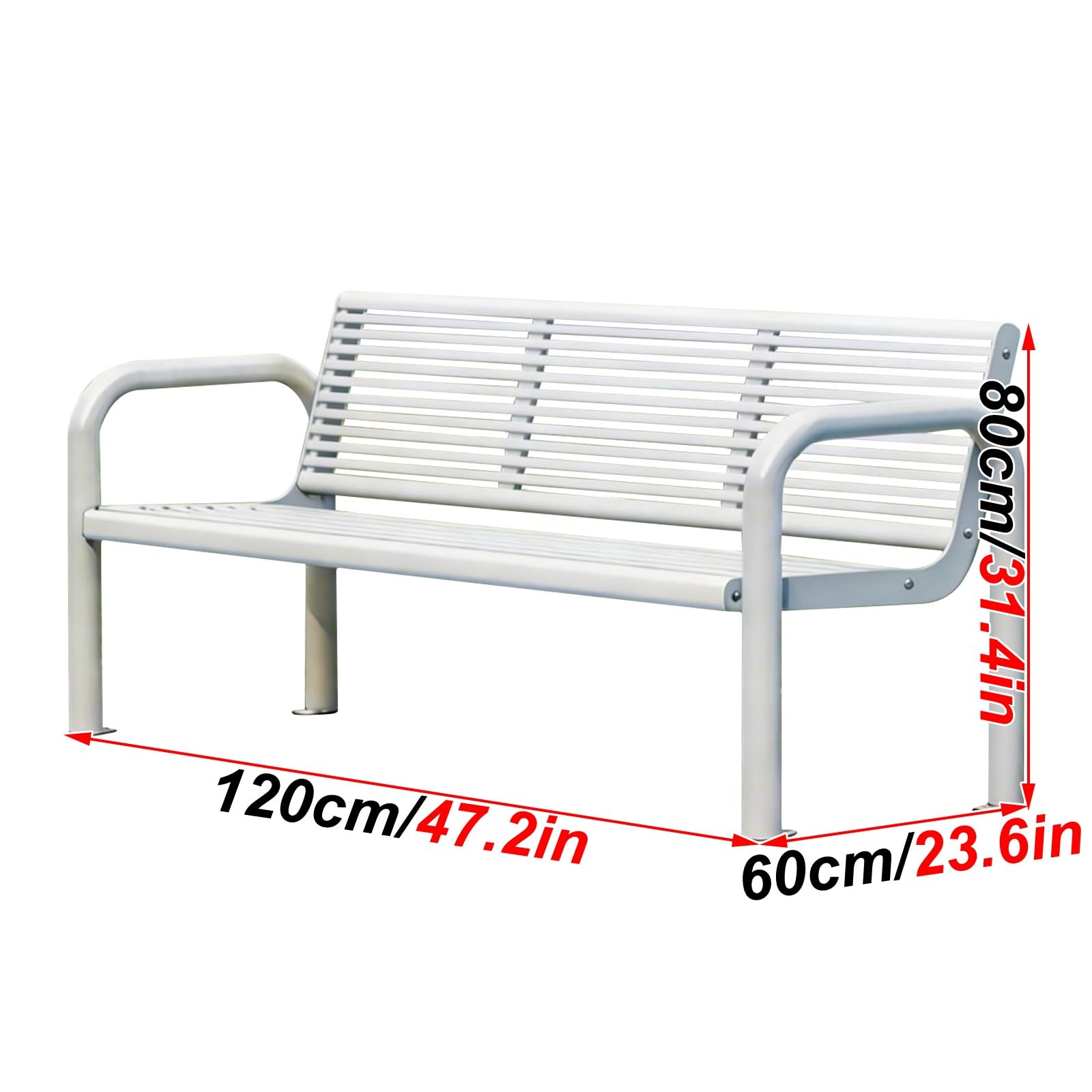 Panchina da Campo da Tennis, Panchina a Bordo Campo, con Schienale e Braccioli, Design Cavo, Facile Installazione, Adatta a Parchi, Campi Sportivi, Verande(White,120cm/47.2in)