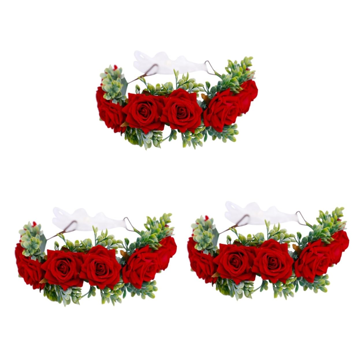 FRCOLOR 3pezzi Cerchietto Floreale Artificiale Per Sposa Con Rosse Accessorio Elegante Per Matrimonio Cosplay e Feste Per Foto e Eventi Speciali