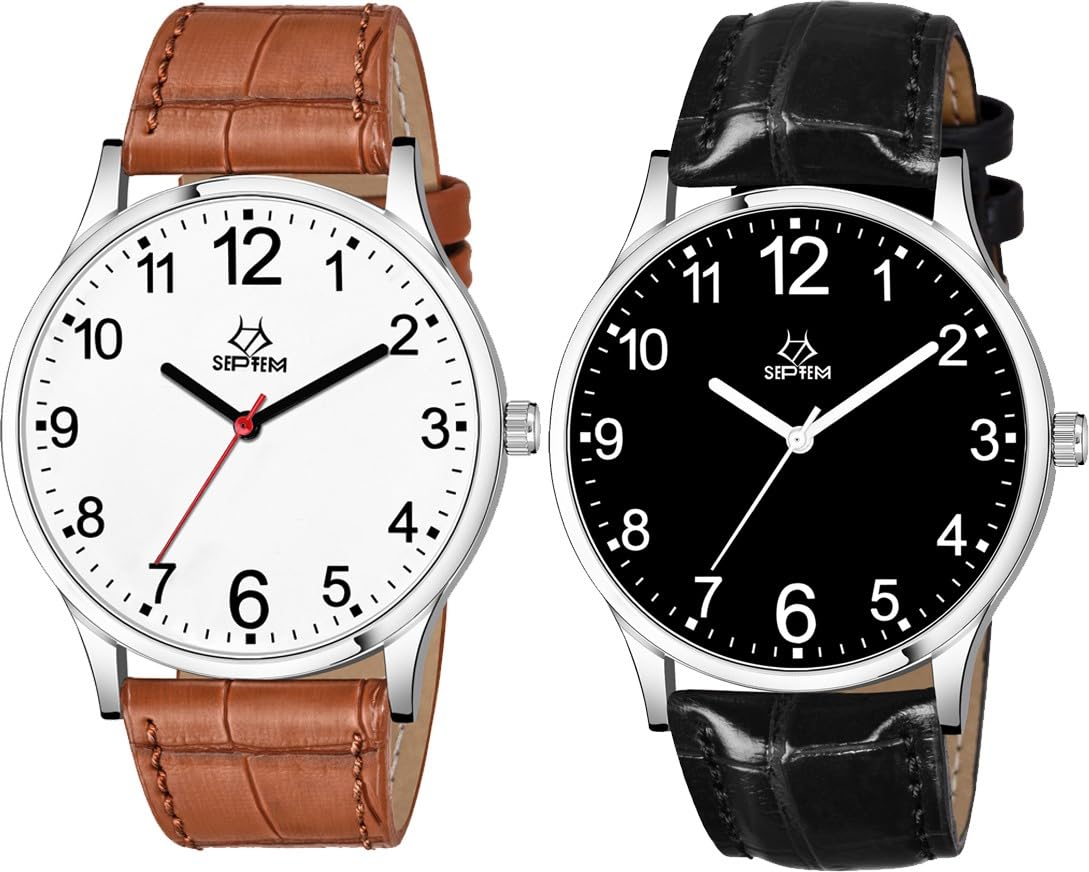 Septem Brown and Black Combo Pack of 2 Professional Stylish Slim Analog Wrist Watch for Men (B0CRB8YZ3Q) Amazon Price History, Amazon Price Tracker