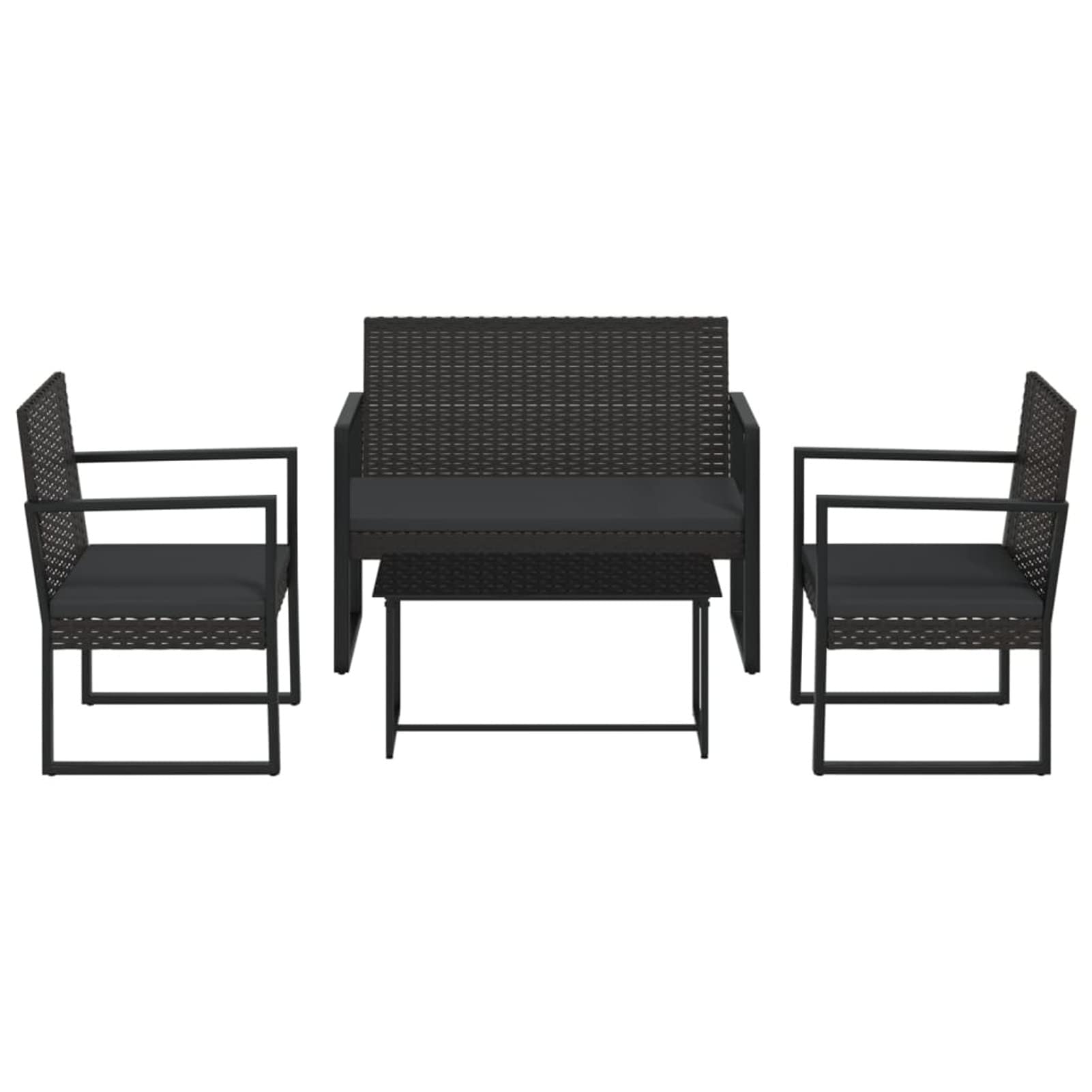 Homgoday Set di 4 mobili da giardino, mobili da giardino, set di mobili da giardino, salotto con cuscino, set di mobili da giardino, mobili da giardino, mobili da balcone, nero, in polyrattan, # 4
