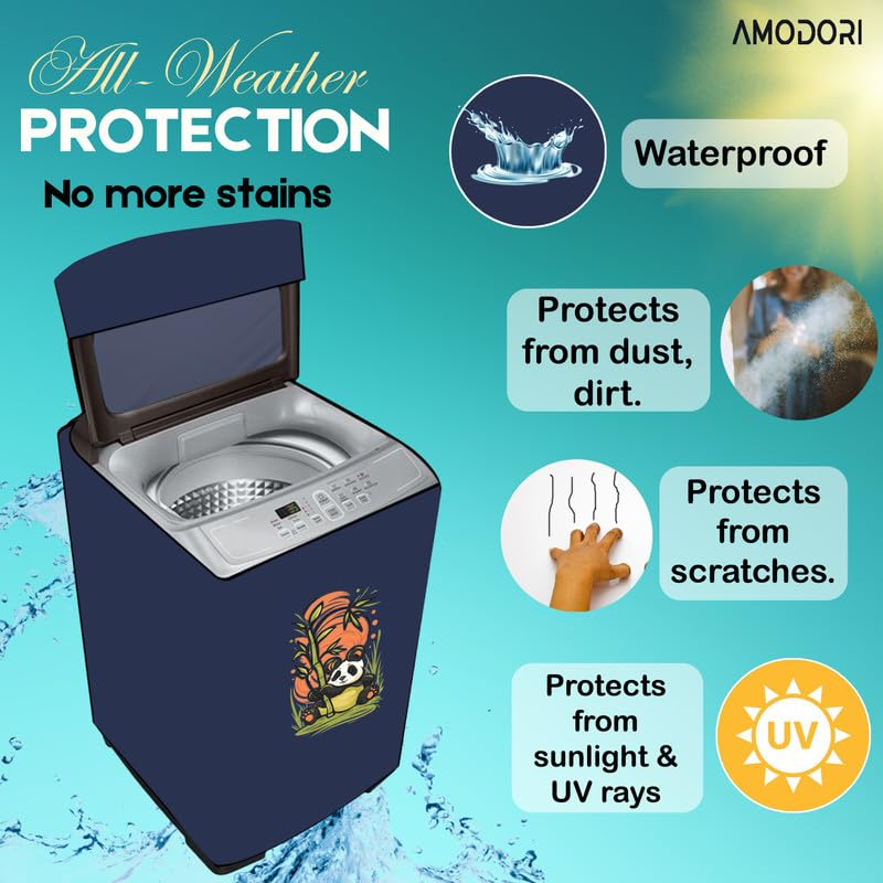 Image of Waterproof Top load washing machine cover Compatible for LG & SAMSUNG 8.5 Kg to 10KG Solid Blue panda bamboo print