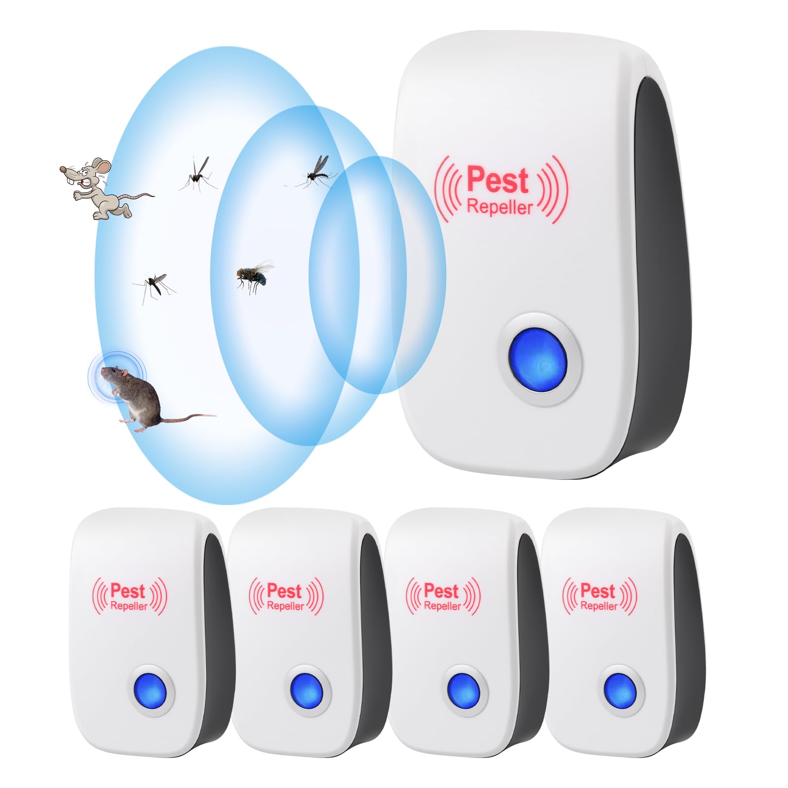 4 Pack Repelente Ultrasónico de Plagas, Repelente Ultrasónico Ratas, Antimosquitos Electrico, Auyentadores de Ratones Potente, para Interiores Anti Moscas Cucarachas Arañas Roedores