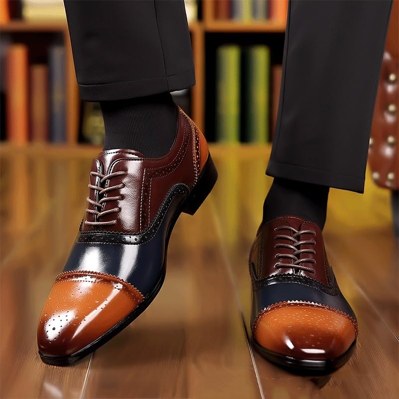 Comfortable Wingtip Oxford Shoes Men's Two Tone Color Matching Formal Lace-up Oxfords Men's Classic Brogues2