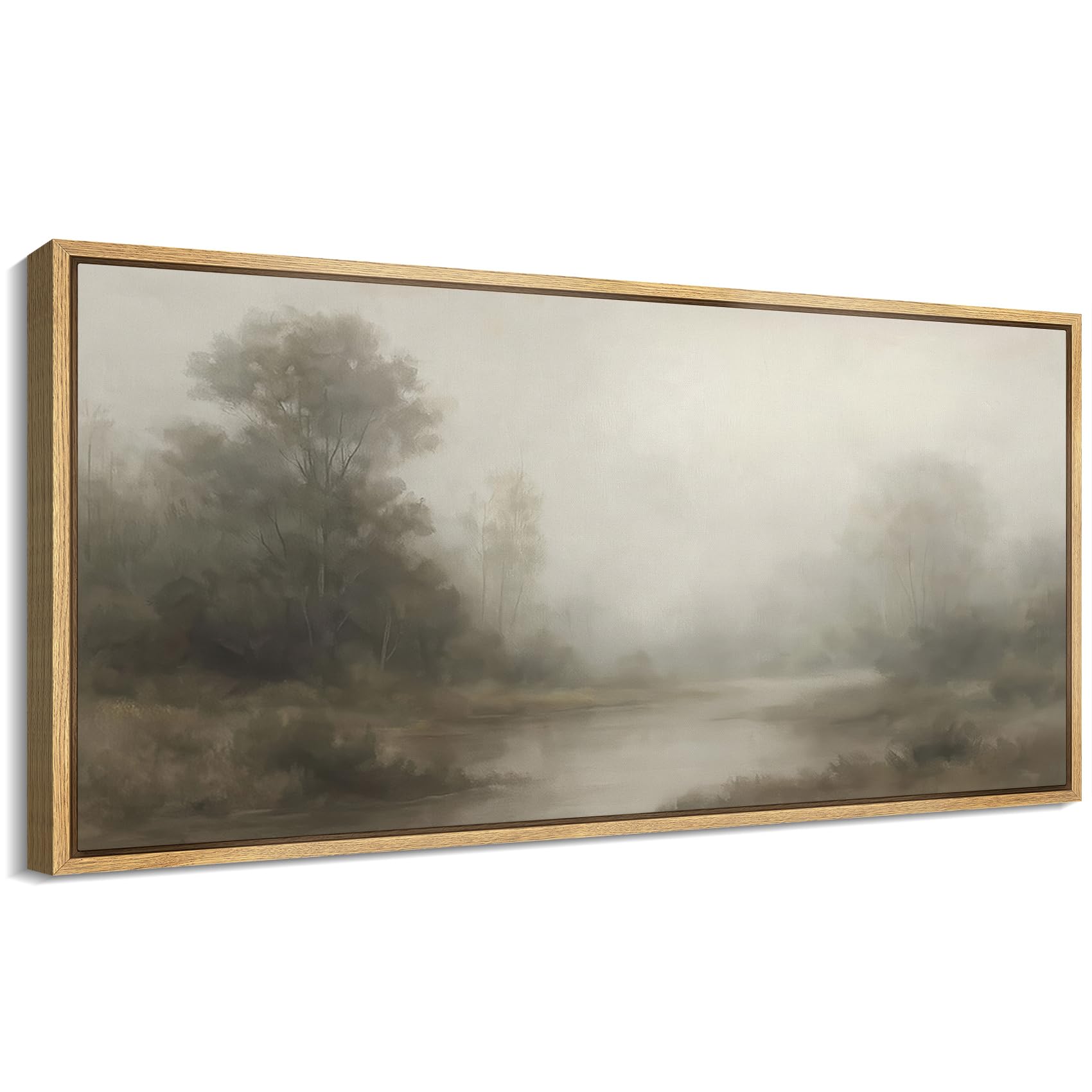 MUDECOR Extra Larg Framed Canvas Print Wall Art Misty Forest River Landscape Neutral Tones Nature Illustrations Decorative Colorful for Bedroom - 60'x30' A05-2509-EDW11 60'L x 30'W
