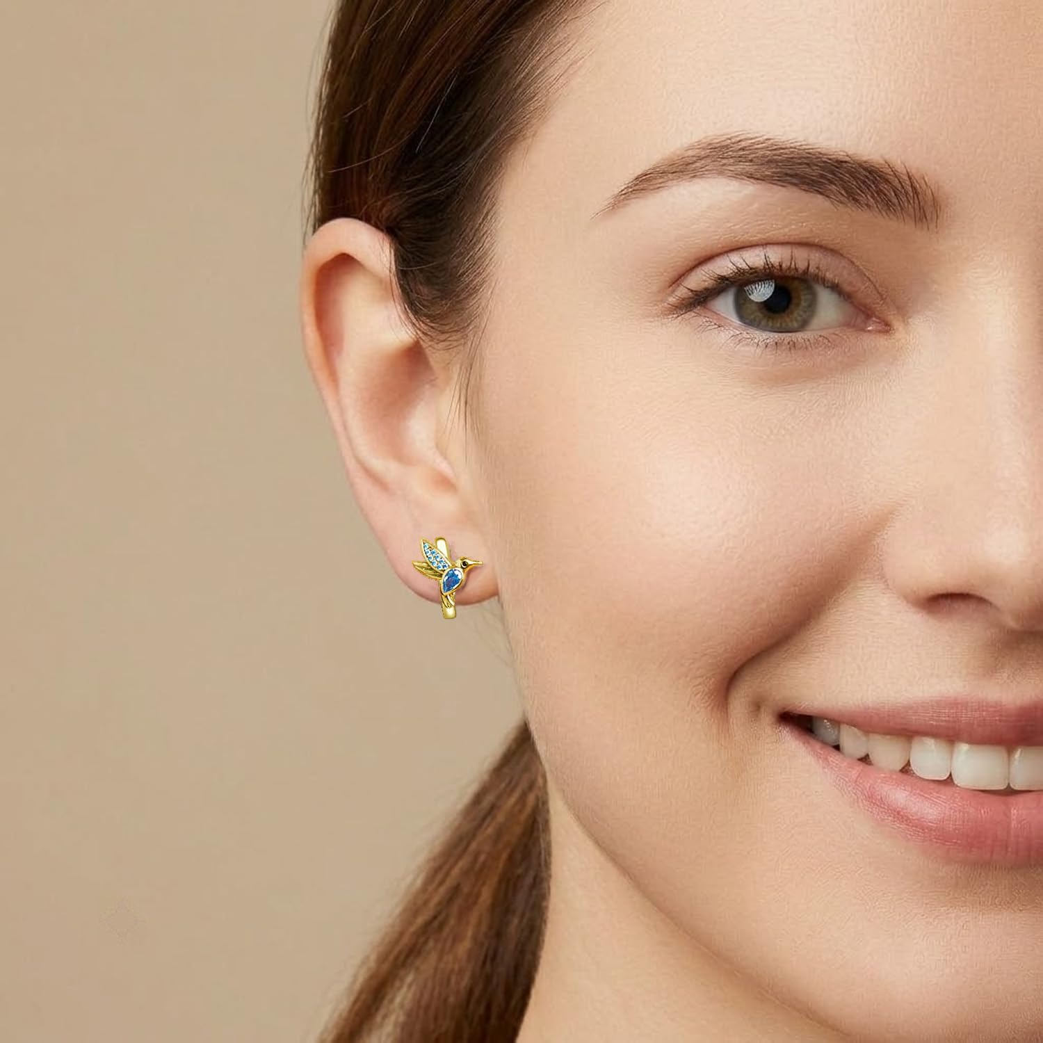 BISAER 14K Gold Plated Hummingbird Cubic Zirconia Hoop Earrings for Women image 2