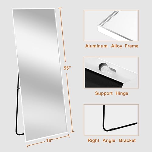 Miniatura 7 de MIRUO Espejo de longitud completa de 55 x 16 pulgadas, espejo de cuerpo completo, espejo blanco de suelo y de longitud completa para pared, espejo