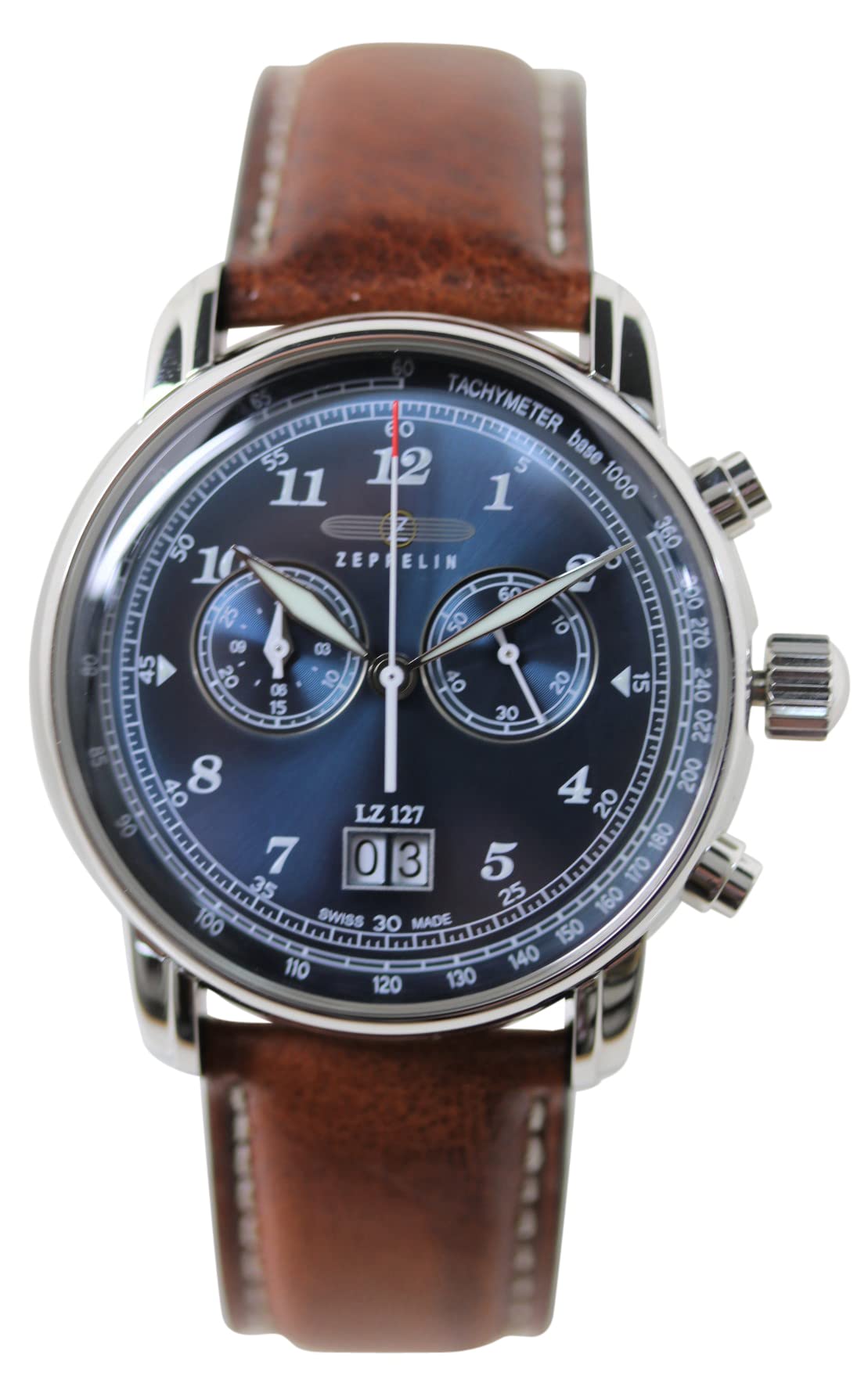 ZeppelinMen's Chronograph Watch LZ 127 Brown/Blue 8684-3, brown, Gehäuse: 42 mm (ohne Krone), Classic
