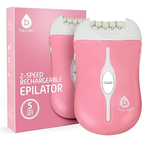Pursonic Fe120P Cordless Epilator with 40 Tweezers - Rechargeable 2 Speed Epilators Hair Removal for Women - Compact Hair Removal Device for Arms, Legs, Underarms & Bikini Area (Pink)