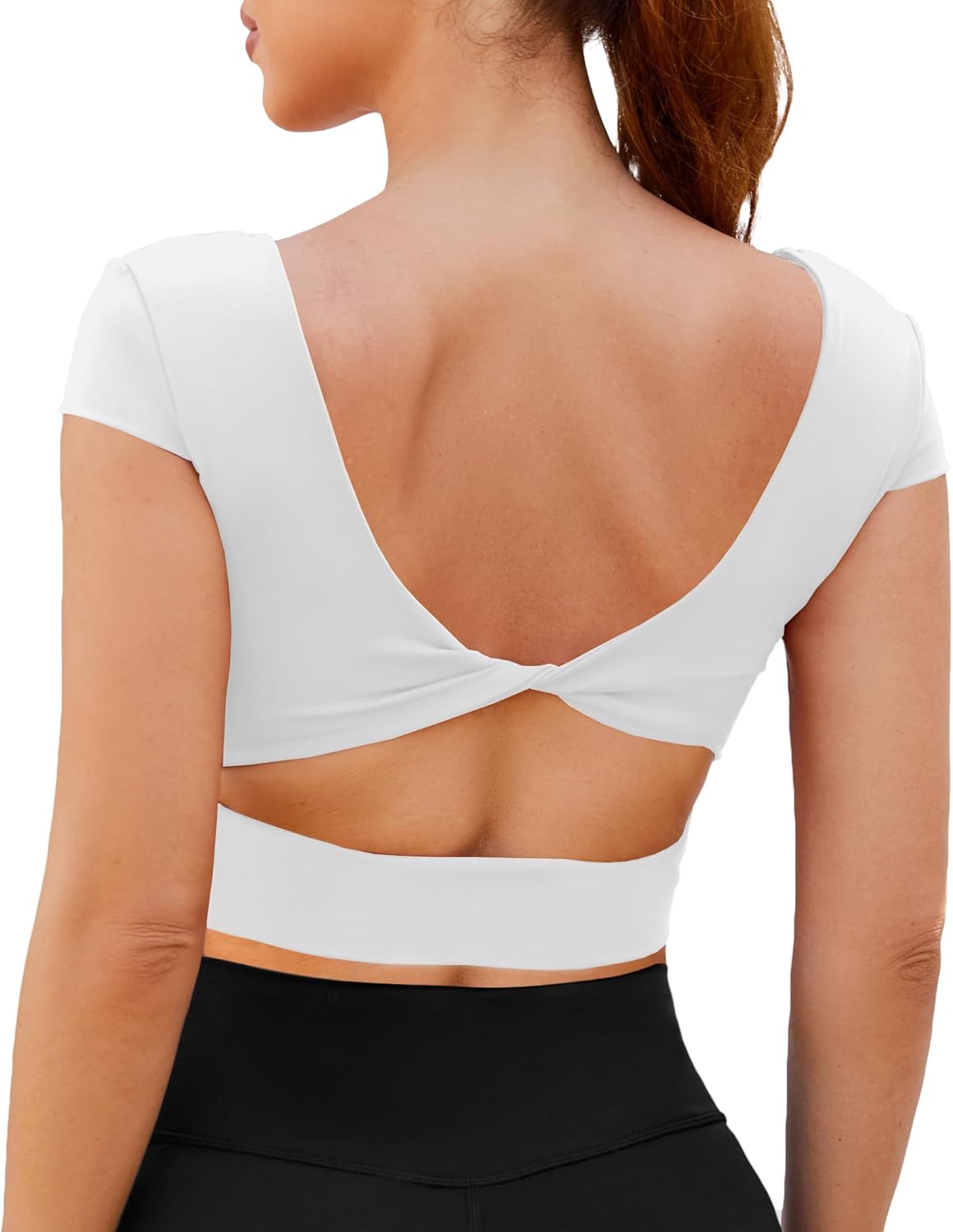 DaiLiWei Open Back Workout Tops for Women Short Sleeve Longline Sports Bras Support Crop Tank Yoga Shirts with Built in Bra