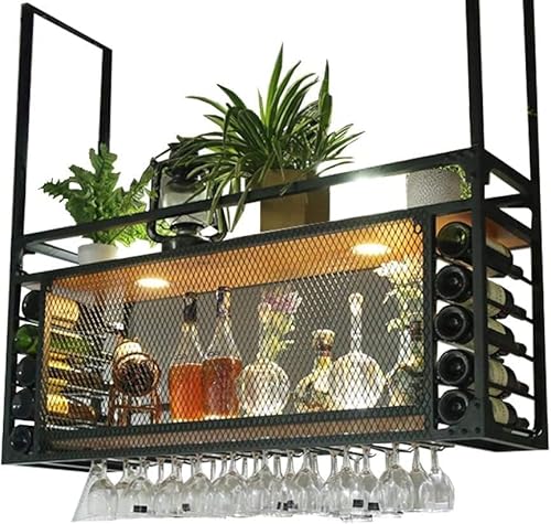 Wall Mounted Wine Rack with Metal Frame and Shelves