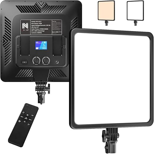 NiceVeedi - Panel de luz de fotografía de 17 pulgadas, 48 W, 2700-8500 K, luz de video LED bicolor con control remoto, iluminación de estudio