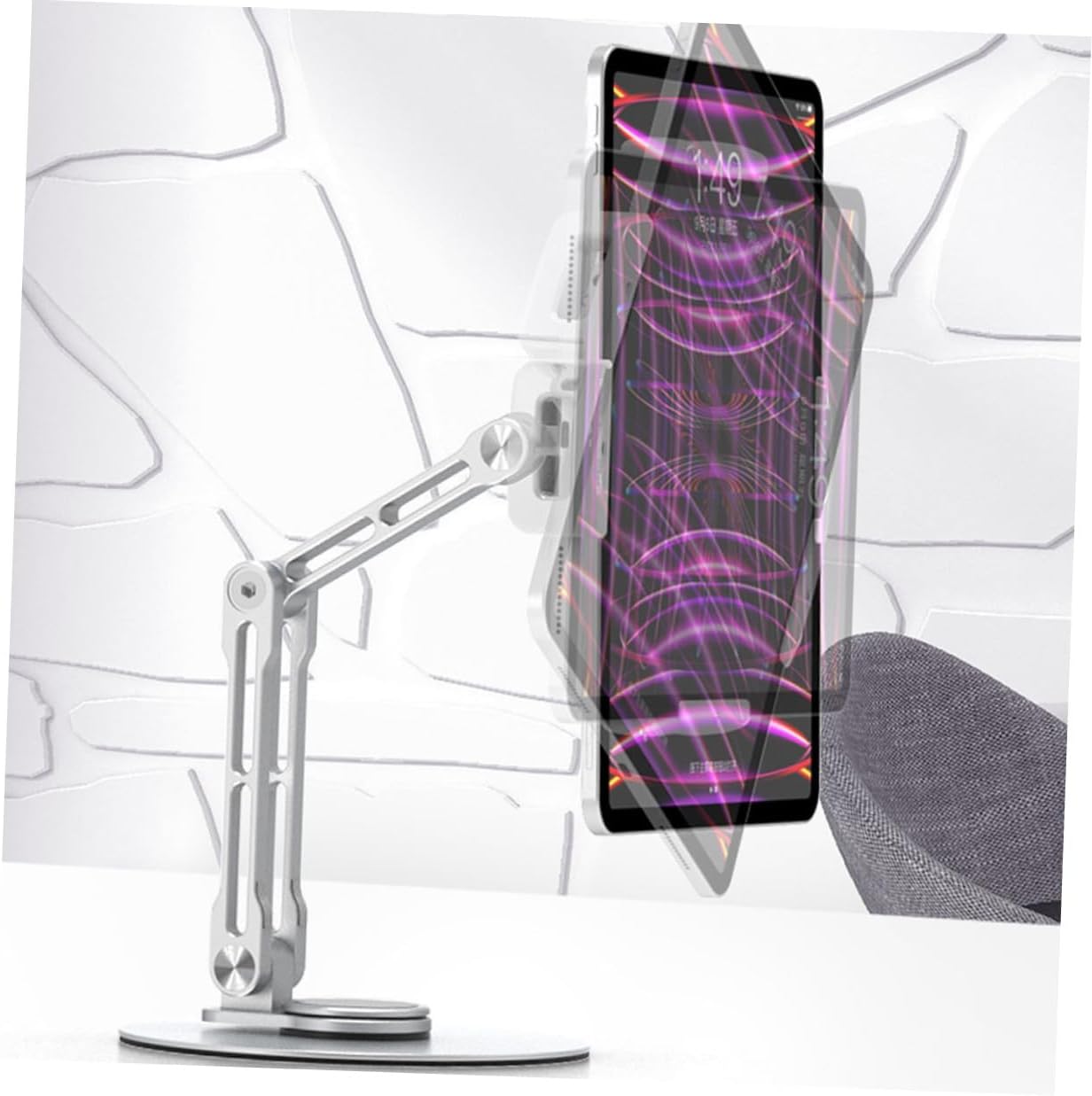 Adjustable Foldable Aluminum Alloy Tablet Stand Desktop Holder with 3-Directional Rotation for Portable Use Silver, Compatible with Large and Small Tablets