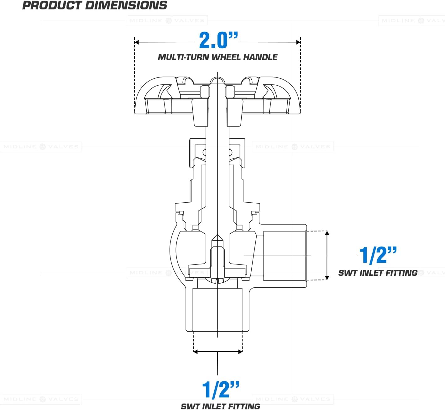 Midline Valve 96343-5 Globe Style Angle Stop Valve, Lead-Free 1/2 in. Sweat Connections, Brass (5 Pack)