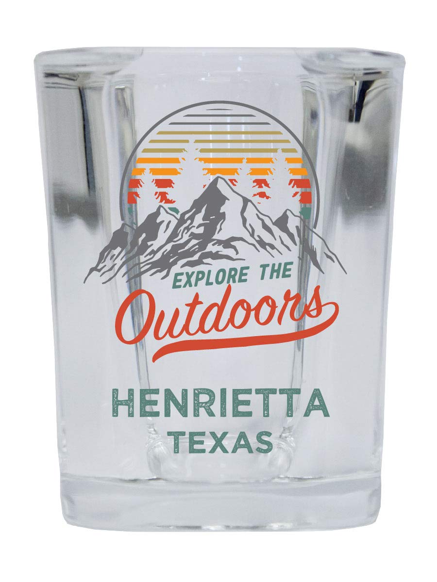 Henrietta Texas Explore the Outdoors Souvenir 2 Ounce Square Base Liquor Shot Glass