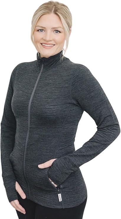 Woolino Merino Wool Fleece Jacket for Women - Year Round Fleece Jacket Full Zip - Zippered Pockets Lightweight Fleece Jacket