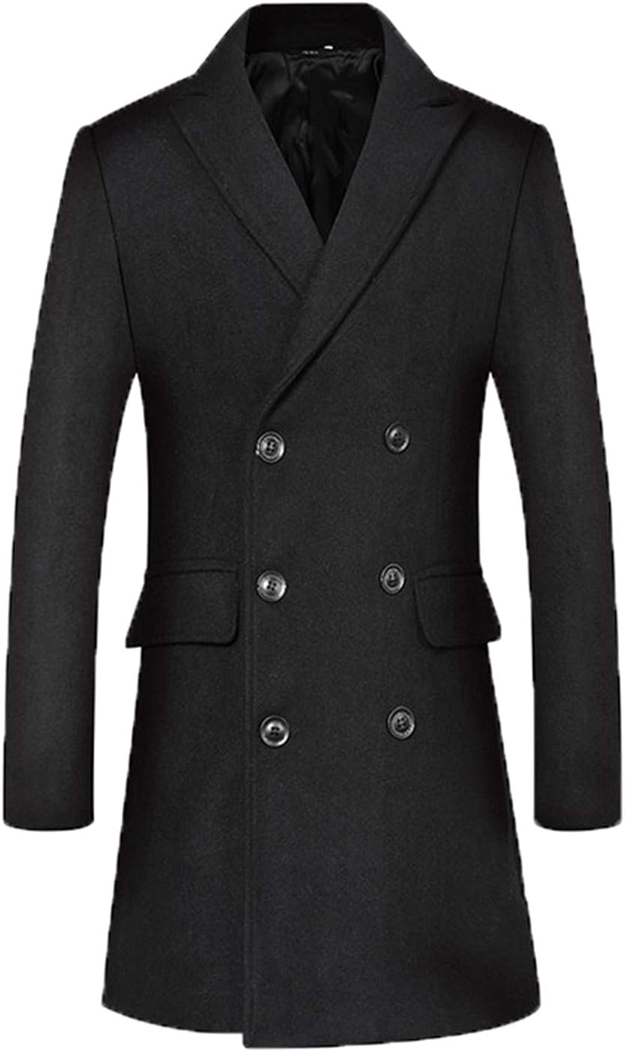 Tealun Men Wool Blend Coat Autumn Men Double Breasted Wool Windbreaker