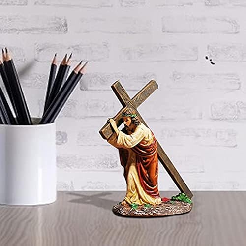 Miniatura 2 de qzjijosen Figura de cruz de Jesús de 47 pulgadas de alto adorno de Jesús decoración de iglesia figura de resina de cruz de Jesús estatuas religiosas