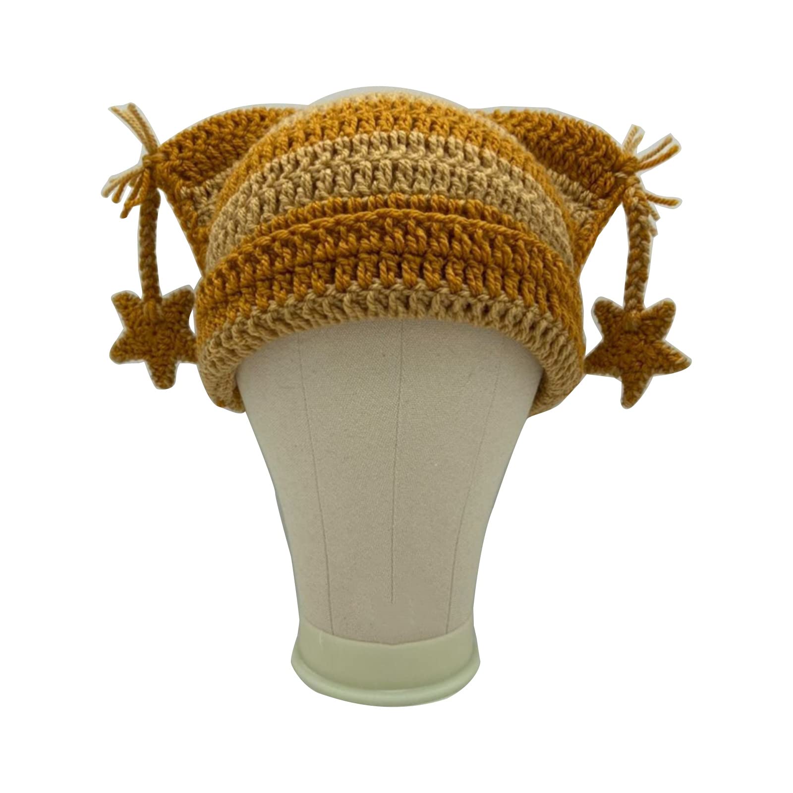 Cat Ears Knitting Hat Beanie Hat for Women Girls Soft Knitted Hat Headwear Star Tassels Hat Headdress