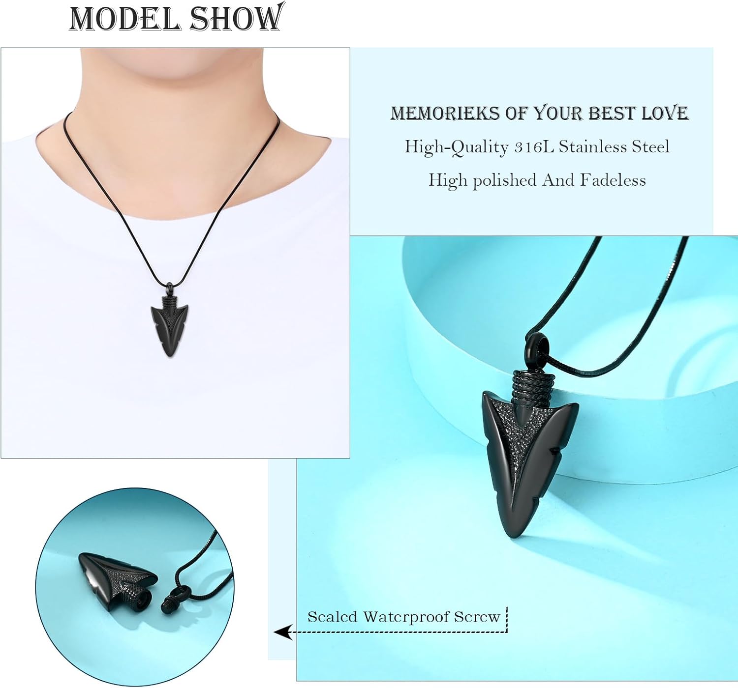 Hearbeingt Urn Necklace for Men Arrowhead Cremation Jewelry for Ashes Memorial Lockets Keepsakes Pendant for Women Men Memory Gift - Image 6