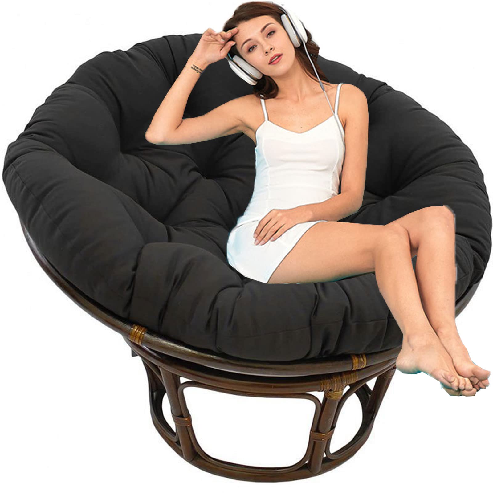 Kumiao A Waterproof Round Papasan Chair Cushion - Large Overstuffed Seat Cushion For Indoor Nd Outdoor Use - Ultimate Comfort Nd Style For Rocking Chairs