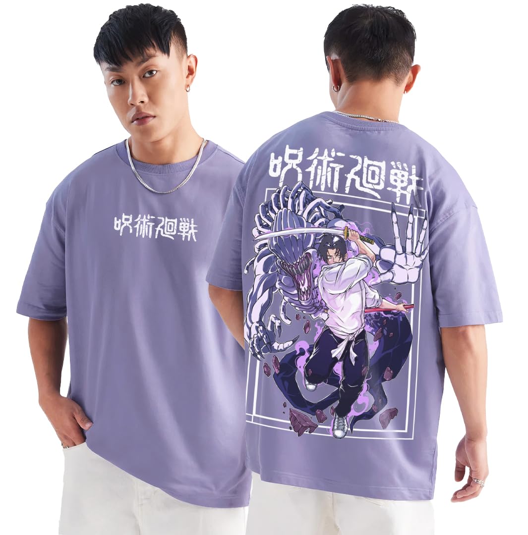 darkbuck Anime Jujutsu Kaisen Oversized Lavander T Shirt for Men and Women Drop Shoulder Loose Baggy Fit Unisex Yuta Okkotsu-picture-31