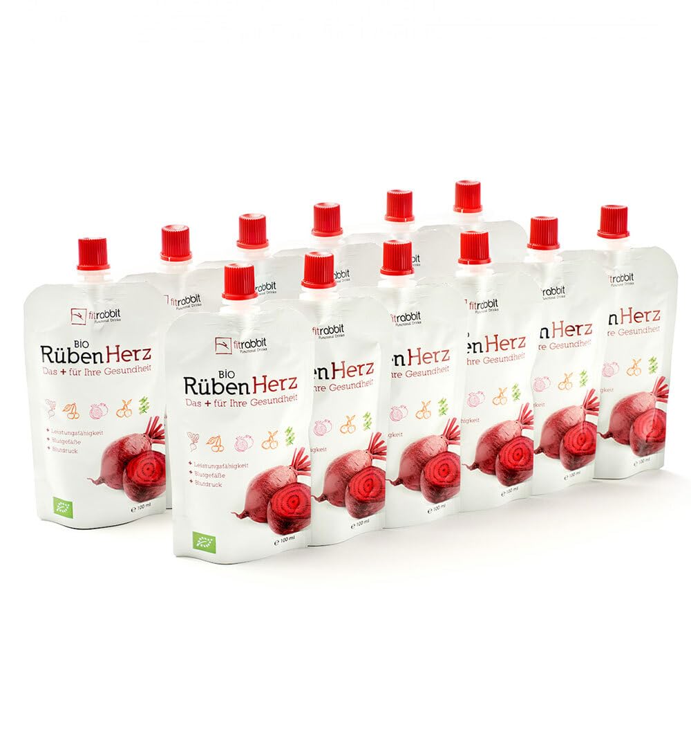 FitRabbit Bio RübenHerz, Concentrado de Remolacha, Nitratos Naturales, Granada y Acerola. Remolacha para Rendimiento Deportivo, Salud Cardiovascular y Presión Arterial, 12 Sobres de 100ml