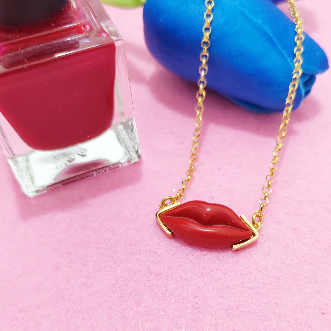Collana labbra Bocca lolita pasta di corallo rosso naturale del Mediterraneo montatura in argento 925 dorato con catenina regolabile gioiello artigianale