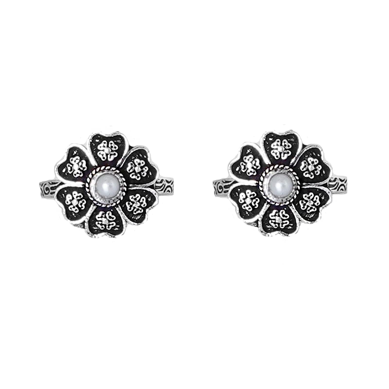 teejh Ruhi White Stone Silver Oxidised Toe Rings For Women - One Size-picture-38