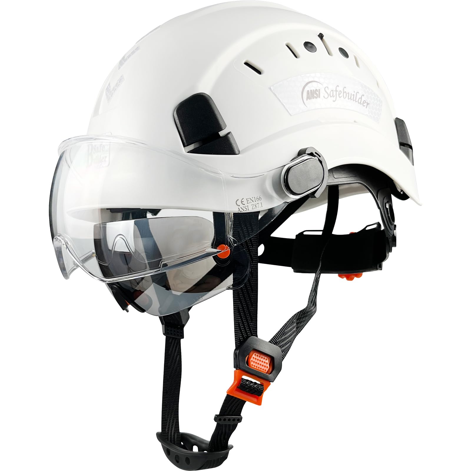 SAFEBUILDER CR06+2V Construction Safety Helmet with Build-in Visor ABS Hard Hat with Visor Adjustable Ventilation Hardhats Work Head Protection ANSI/ISEA Z89.1
