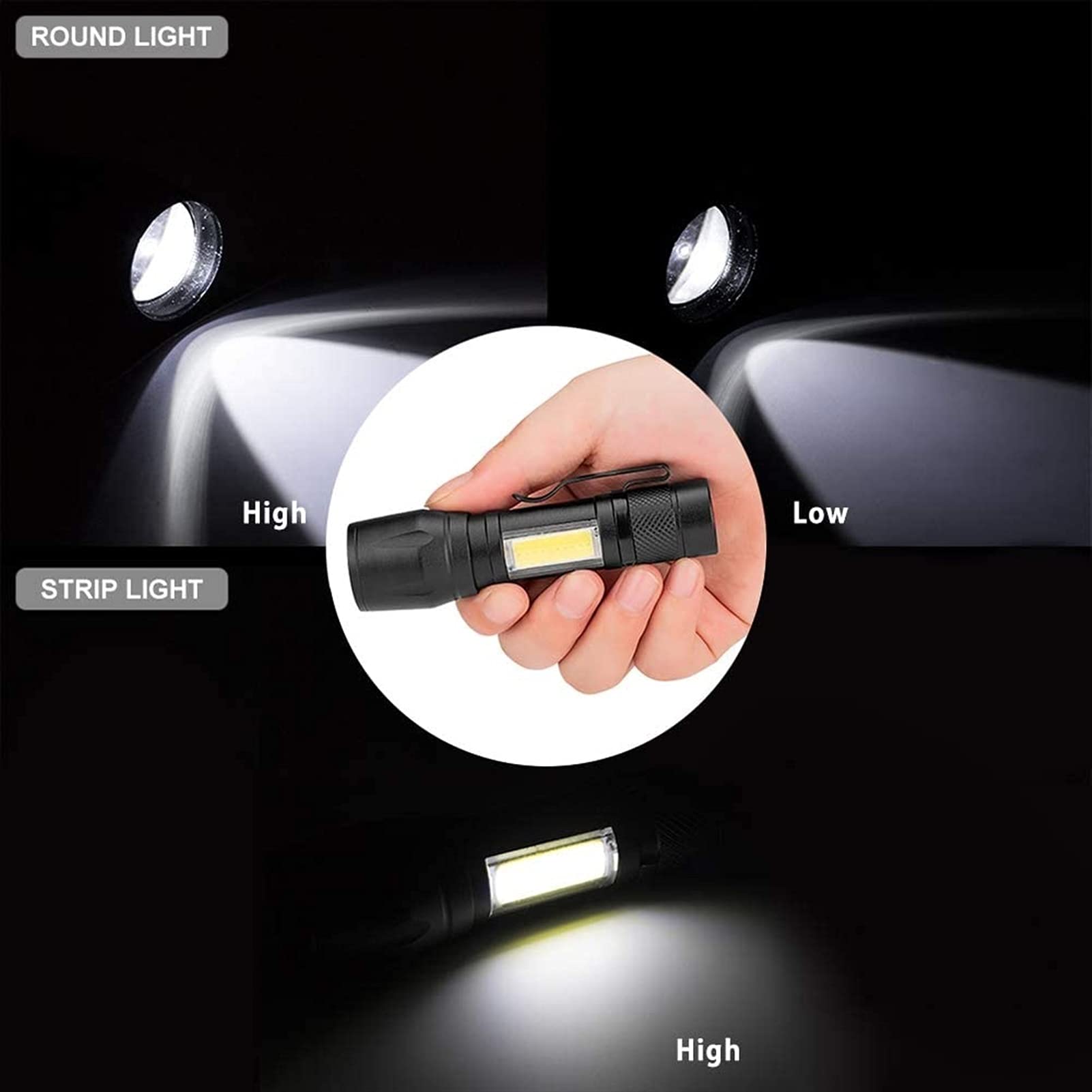Linterna LED 1200 lúmenes Luz de Flash táctica Recargable súper Brillante Impermeable 3 Modos Linternas de Bolsillo de Mano for Acampar al Aire Libre Senderismo Emergencia