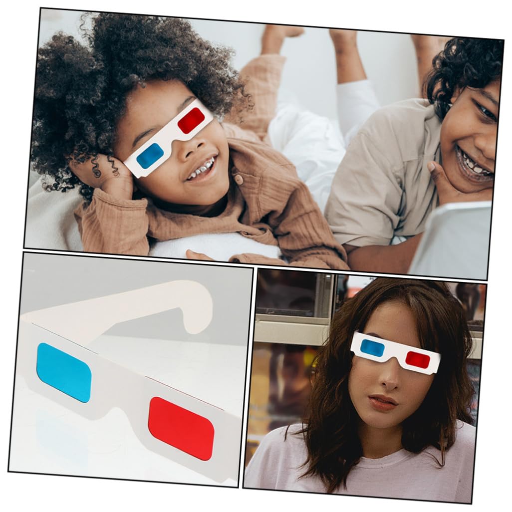 Gafas de Cine Anaglifo 3D de Papel Blanco, 30 Piezas | Desechables, Portátiles y Ligeras, para Adultos y Niños, Efecto Visual Espectacular, Uso en Pantalla