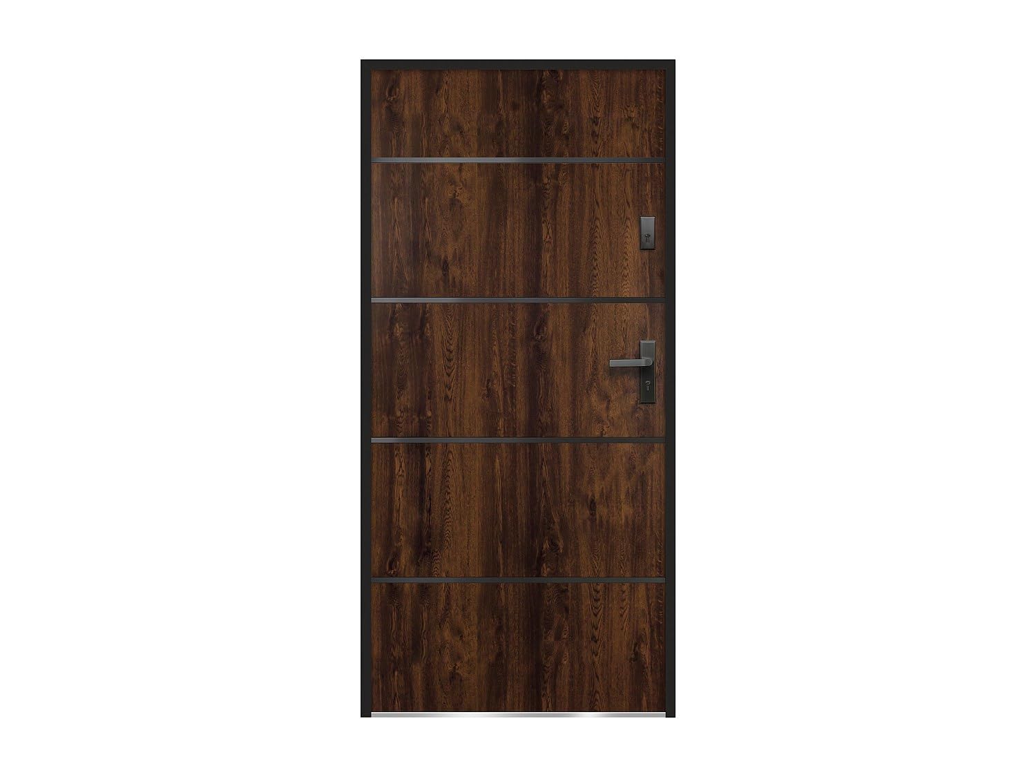 Vente-unique - Puerta de entrada de acero macizo y acero inoxidable Alt. 207 x L100 cm natural oscuro - apertura izquierda - NAXARA