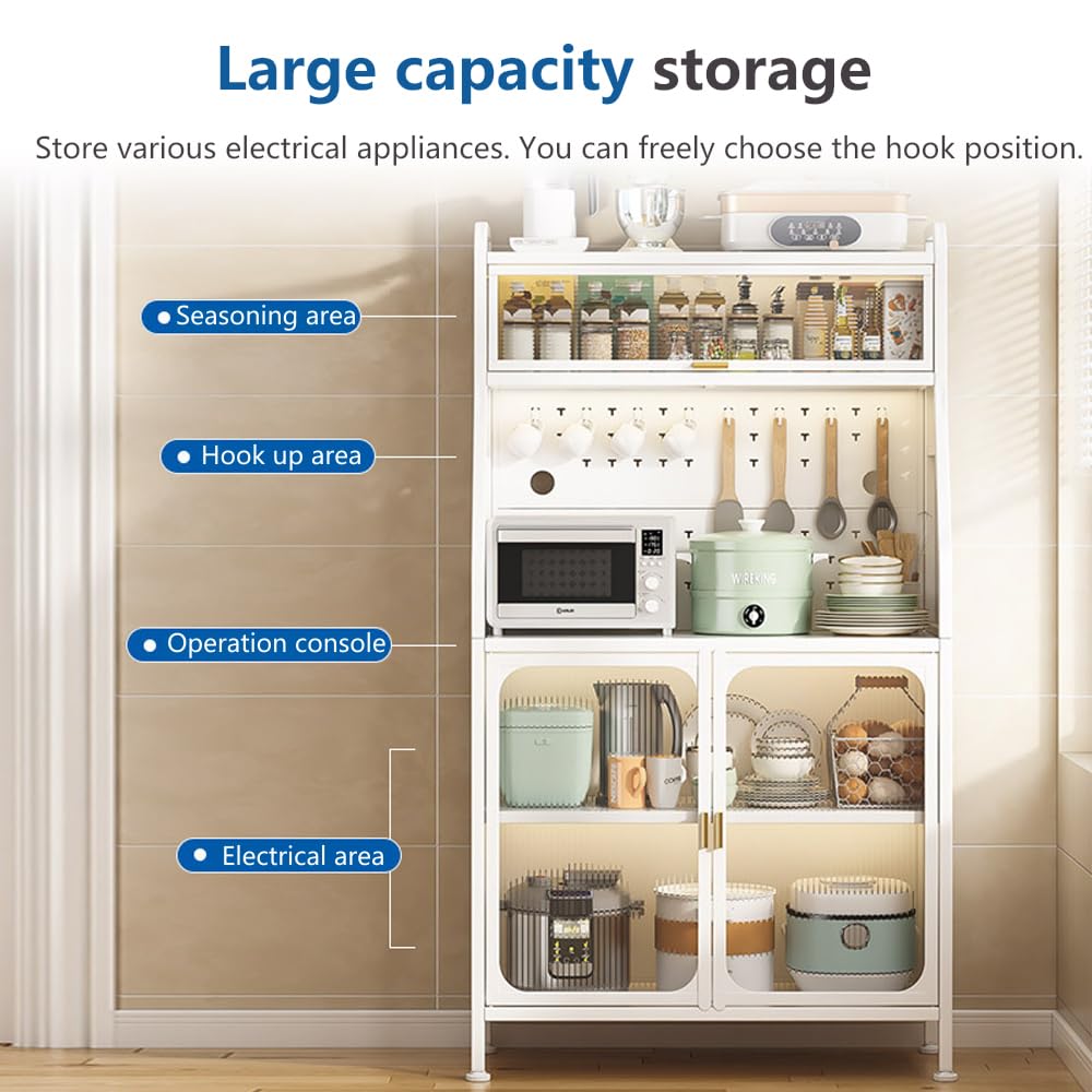 Mobile Dispensa Cucina, Credenza Cucina Alta, 86 x 36 x 164cm, con Rotelle con Gancio, Foro Per Cavi, Porta Magnetica 5 Piani Mobile Microonde, Adatto Alle Cucine, Nero