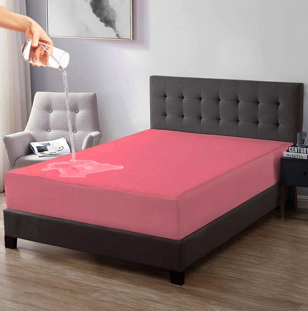 Trance Home Linen® Premium 220 GSM+ 78" x 84" Cotton Terry Waterproof Mattress Protector | Elasticated Fitted Style Non-Toxic Bed Protector | Mattresses Cover (78x84 inch | 6.5x7 feet_ Coral)-image-48