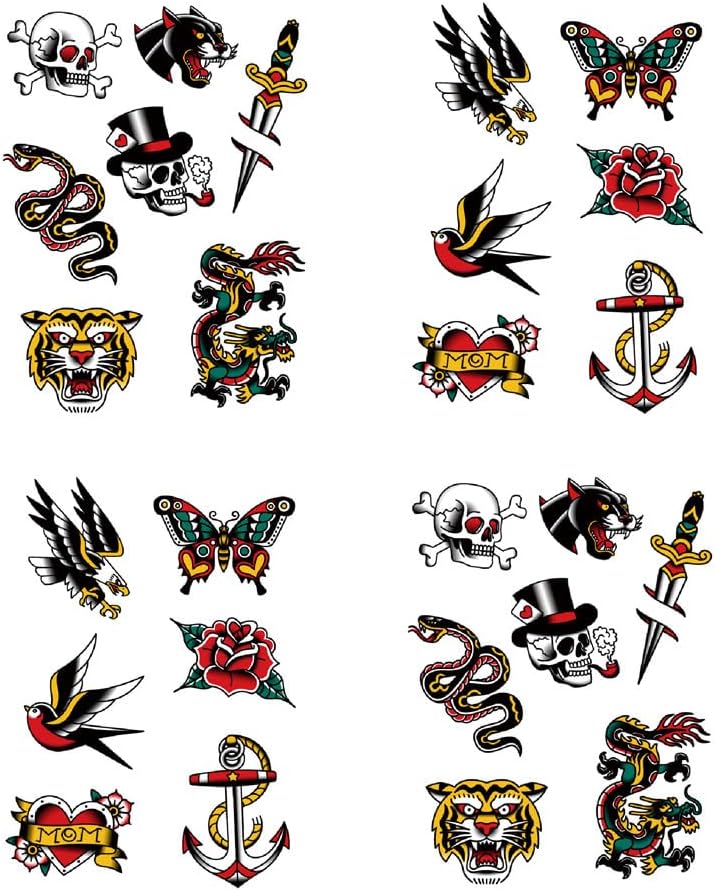 Anchor Skull Swallow Temporary Tattoo Sticker Waterproof Adult Men Women Hand Arm Shoulder Body Art 15X11cm Set of 4 (SF165)