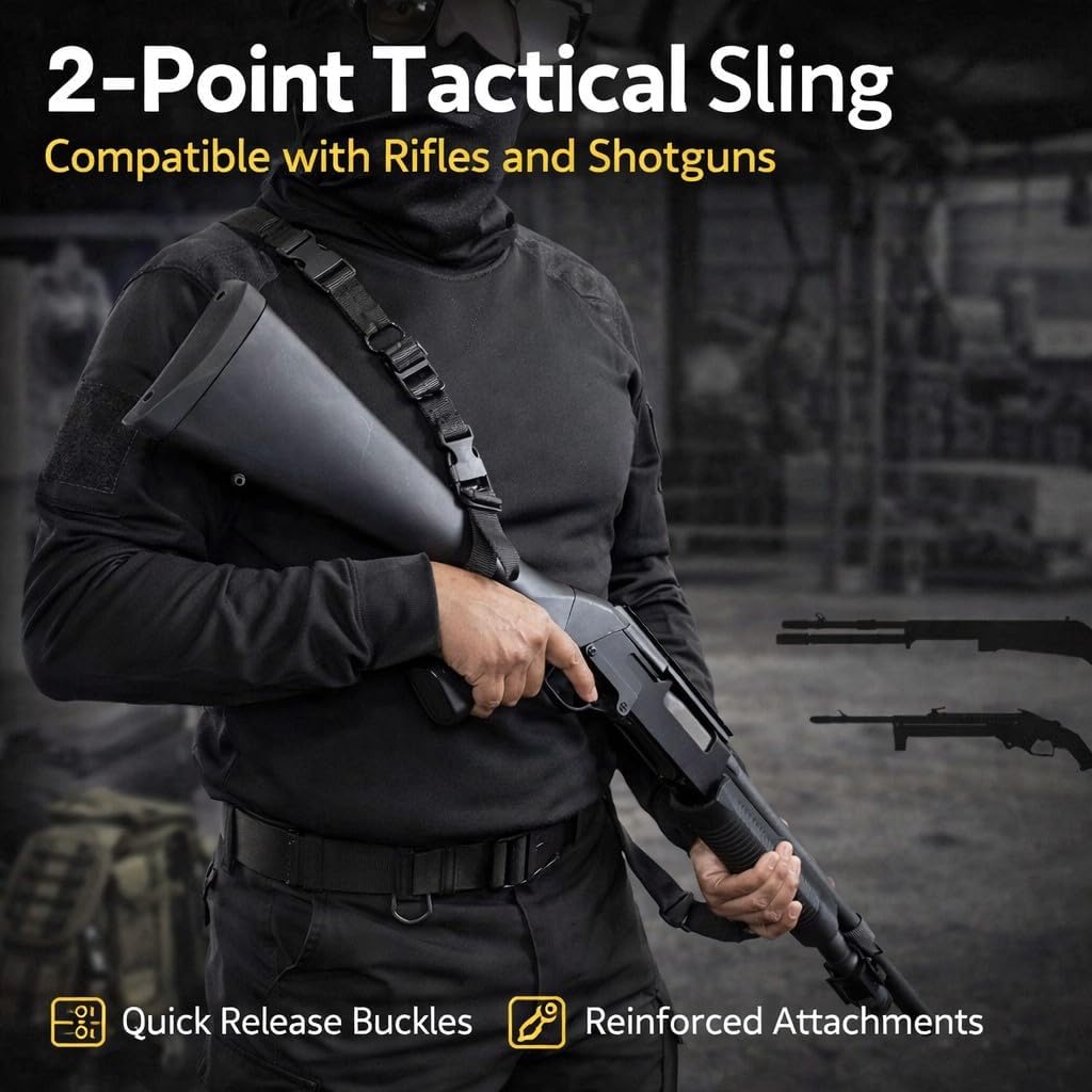 Trinity Tactical 2 Point Sling for Kel-Tec KS7 12 Gauge Pump – Adjustable Bungee Rifle Shotgun Sling Hunting Home Defense Black