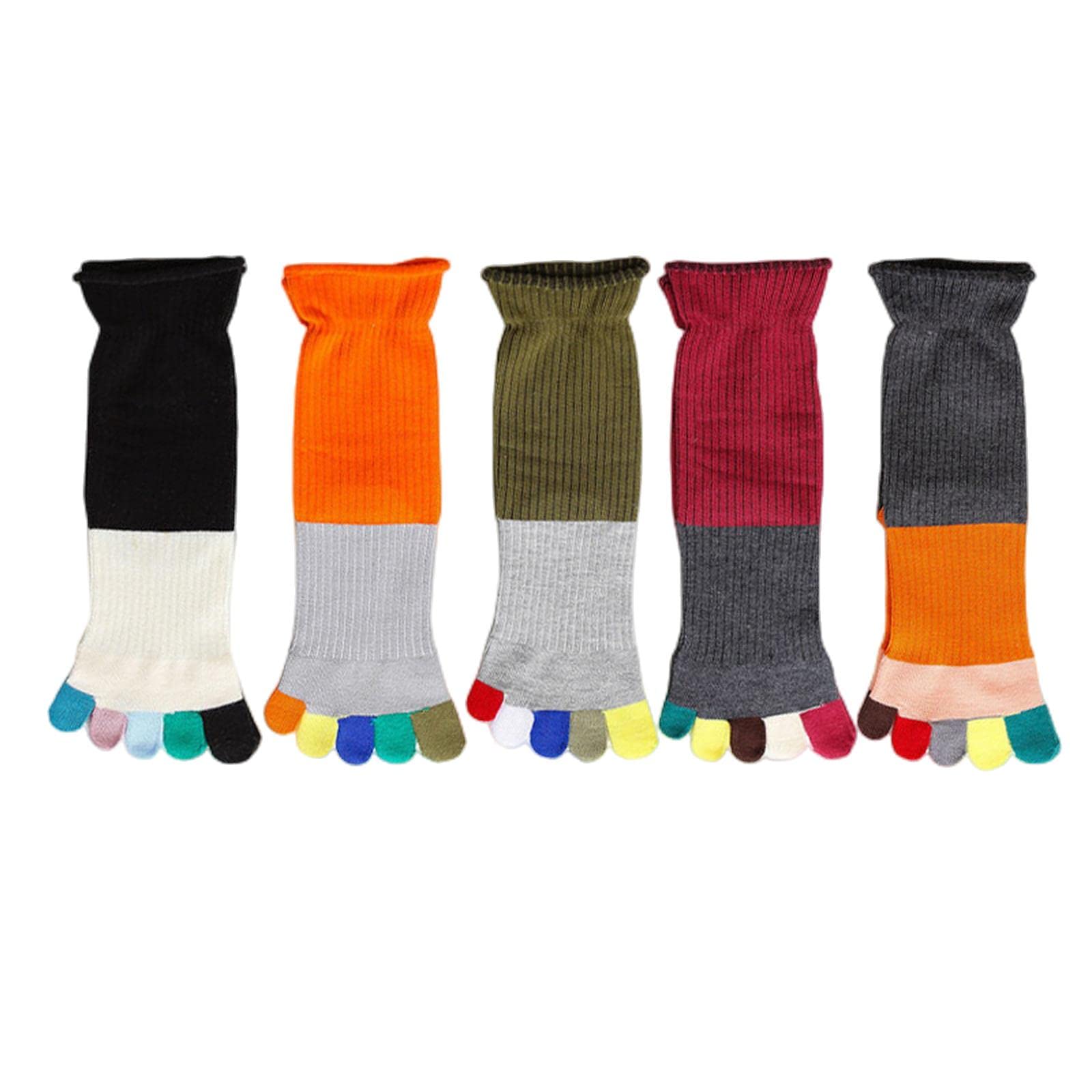 MOGSA Zehensocken 5 Paar Socken mit Zehen, Baumwoll-Stil, Anti-Atmungsaktiv, Fünf-Finger-Socken, 2Grün2Rot1Schwarz, Größe 36-40