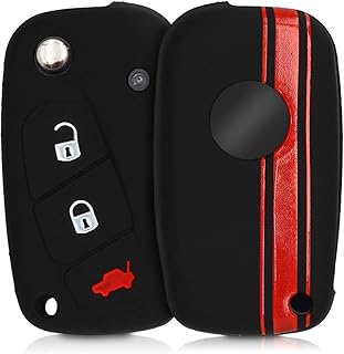 kwmobile Coprichiave Compatibile con Fiat Lancia con 3 tasti - Chiave Auto Protezione Cover Telecomando - Strisce Rally rosso/nero