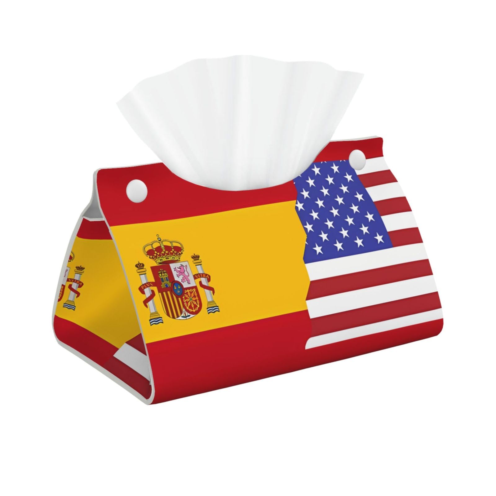 American Spain Flag Rectangular Leather Tissue Box Cover, Folding Facial Tissue Holder Dispenser for Car