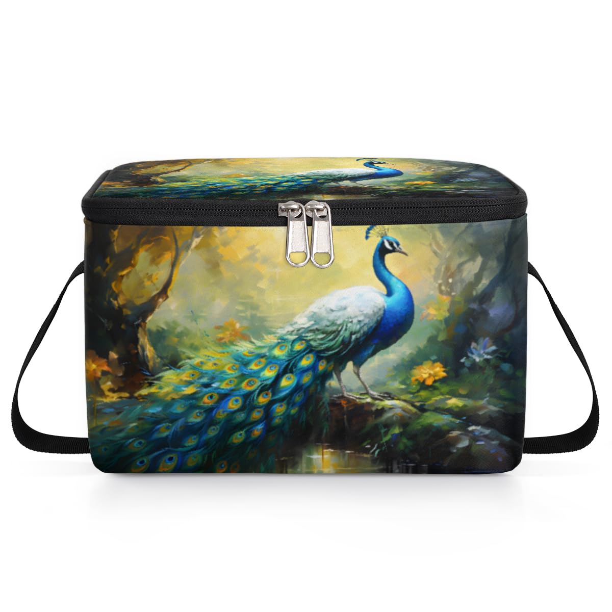 GzLeyigou Ethnic Peacock Lunch Bags for Women Men 9 Cans, Hot & Cold Food Delivery Bag Insulated Grocery Bag Insulated Lunch Box Beautiful Animal Cooler Bag for Office Work Picnic Beach