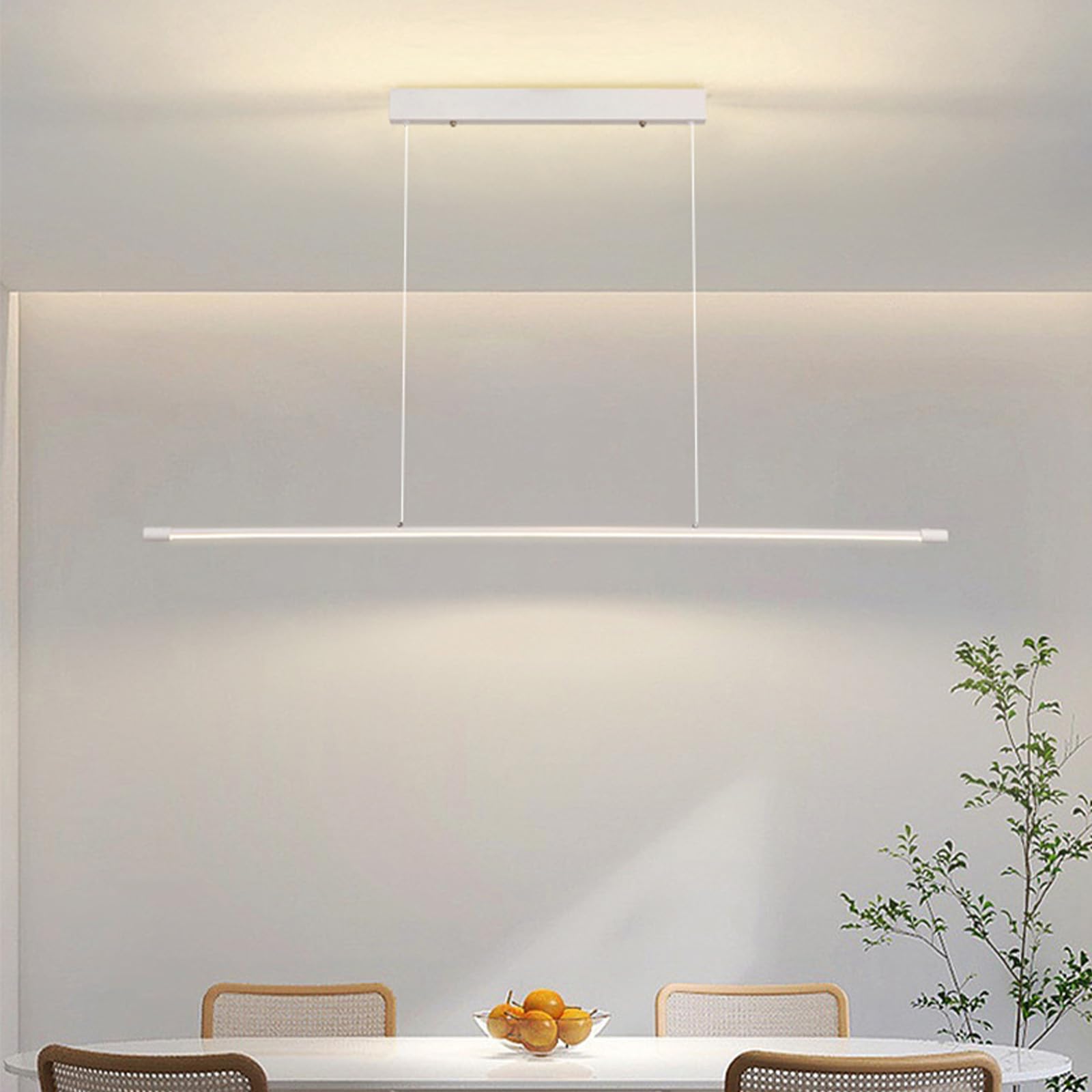 Suspension Luminaire LED Table à Manger avec Télécommande Dimmable 3000K-6000K Pendant Light Moderne Linéaire Hauteur Réglable Suspension Cuisine Salon Bibliothèque Salle à Manger (Blanc,90cm)