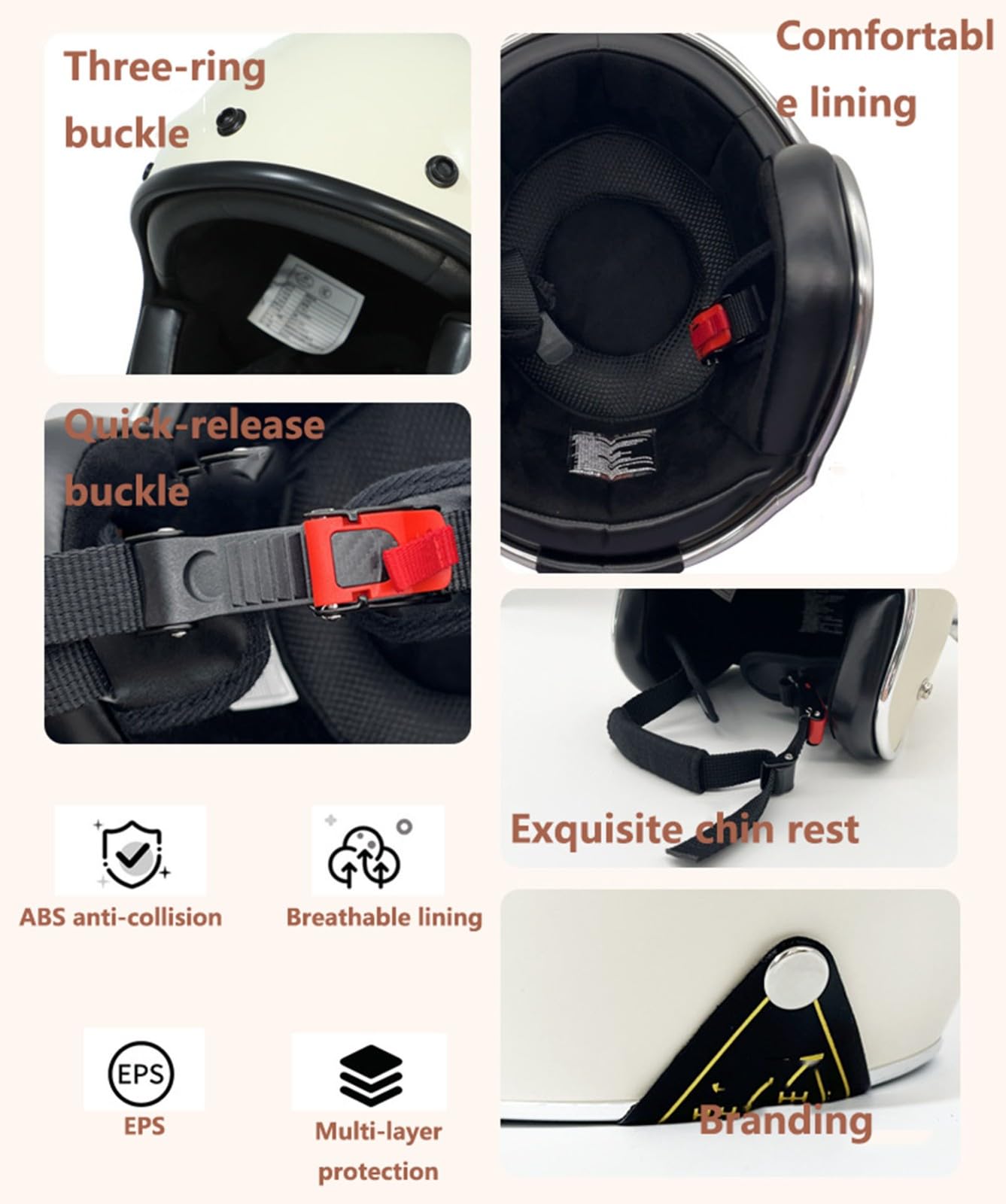 Casques Jet Demi, Casque Moto Vintage, Casques Bols Homologué ECE/Dot Casque Mobylette Ouvert Demi Casque Homme Femme Casque Jet pour Cruiser Hélicoptère Scooter