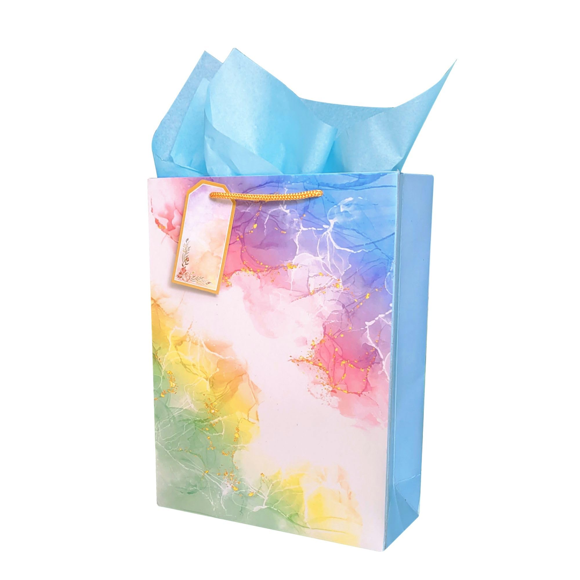 Flora Paperbags Gift Bags - Wedding Paper Bags For Return Gifts |Pack of 10| Carry bags With Tags @ Tissues Paper | Birthday Paper Gift Bag |Medium Carry Bags For Gifting |Size 12X9X3.5 Inches Corporate Gifting