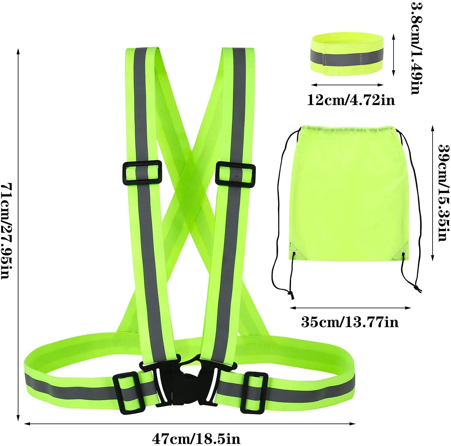4 confezioni gilet riflettente Gear con 8 pacchi da polsini riflettenti Borsa da polsini Visibili Visibile Cintura for cintura di sicurezza regolabile for notte Outdoor Working Walking Cycling Bicycle