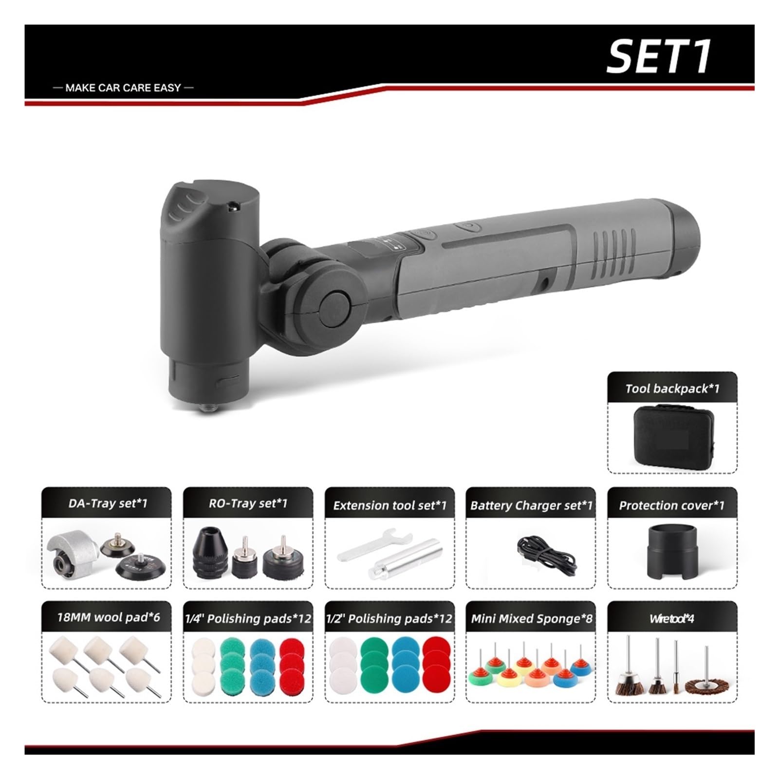 Pulidora Mini Pulidor Inalámbrico For Coche, Máquina Antiarañazos Microportátil De 3,7 V, Rotativo, Doble Acción, Recargable, Detallado Automático Para encerado y pulido de barcos y coches(Set 1)